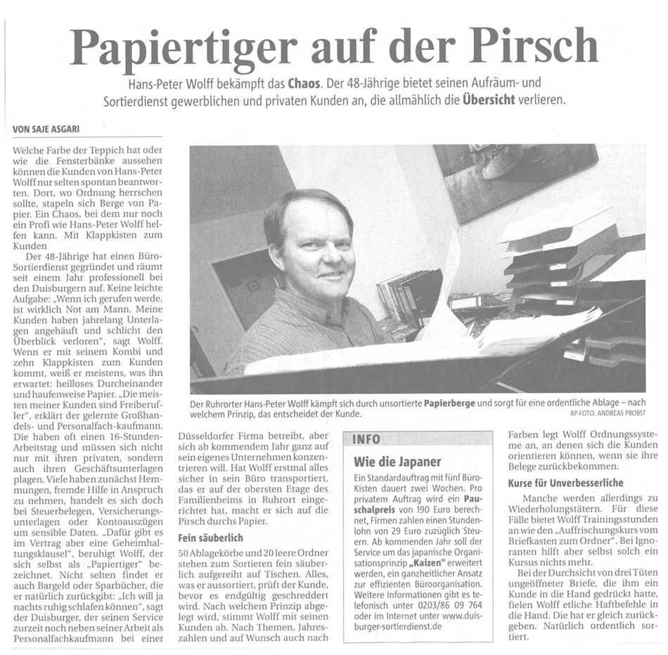 Zeitungsartikel in der Rheinischen Post